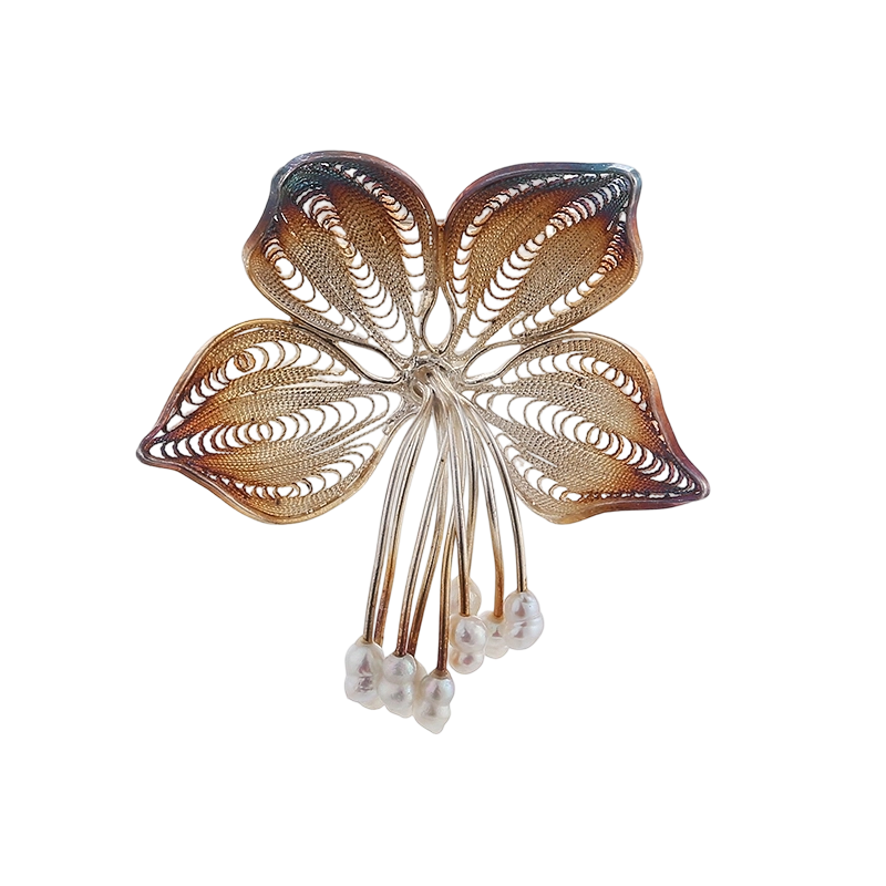 بروش مصنوع يدويًا من الفضة الإسترليني عيار 925 واللؤلؤة C00606