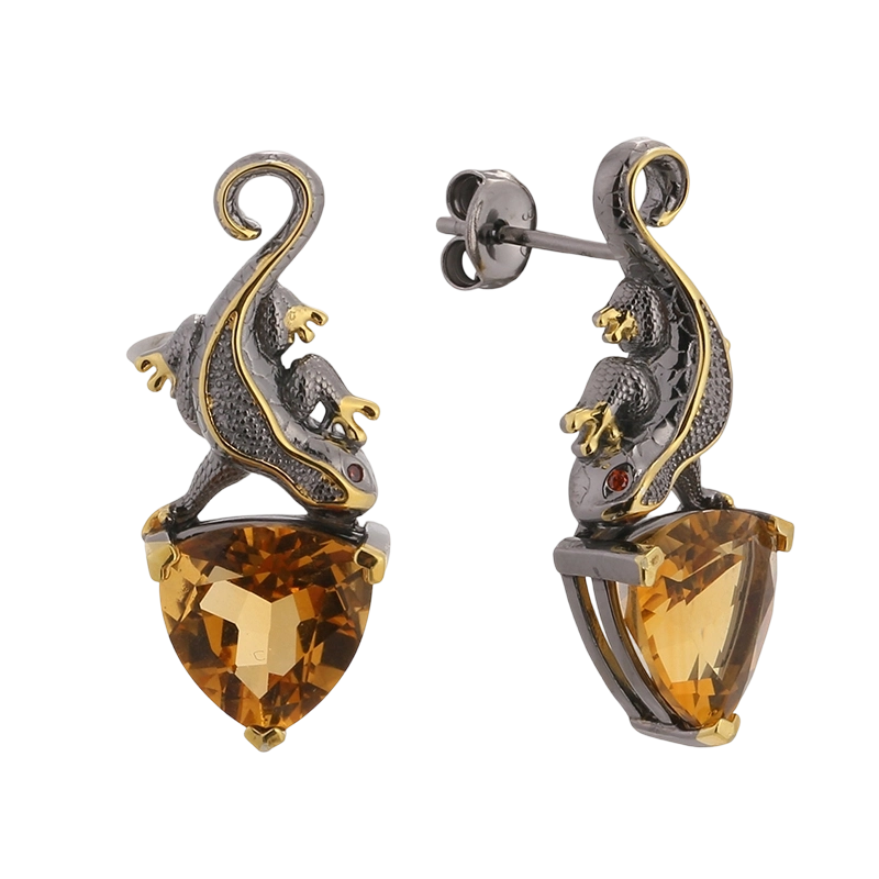 YE03586 أقراط مصنوعة يدوياً من الفضة الإسترليني عيار 925 مرصعة بالزركونيا المكعبة على شكل سحلية كريتين