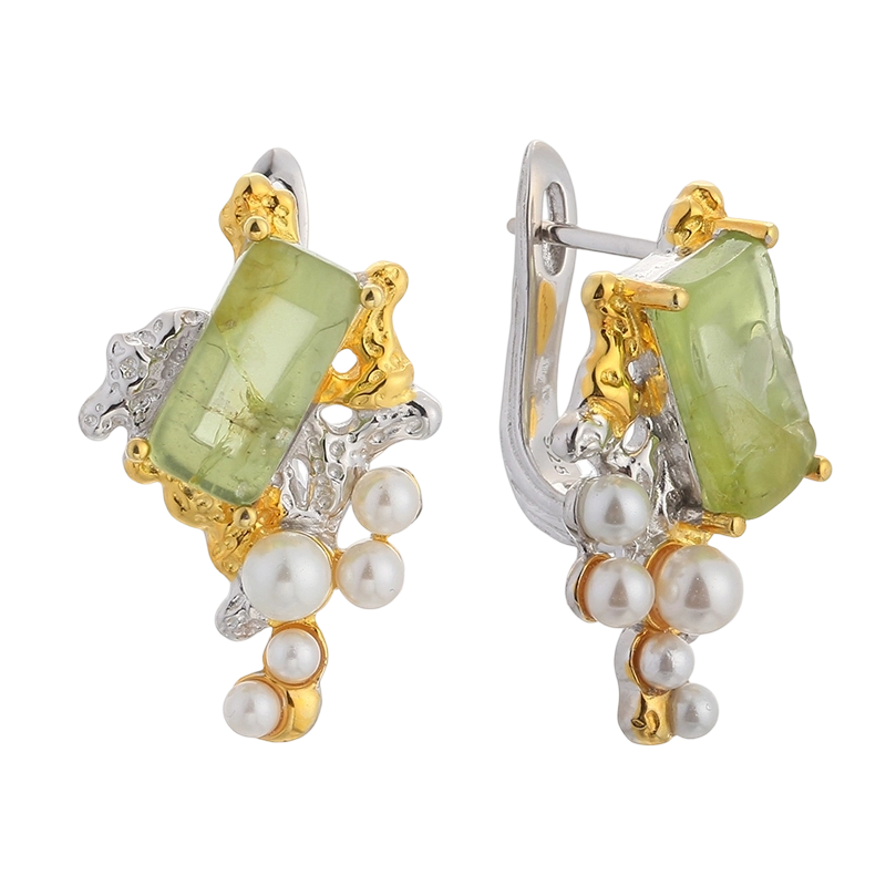 YE03598 أقراط مصنوعة يدوياً من الفضة الإسترليني عيار 925 مرصعة بحجر الزبرجد الزركوني