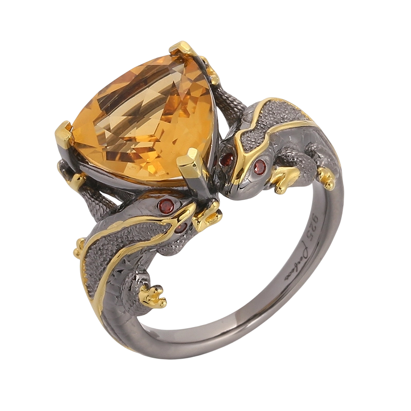 YR03586 خاتم مصنوع يدويًا من الفضة الإسترليني عيار 925 مرصع بالزركونيا المكعبة على شكل سحلية كريتين