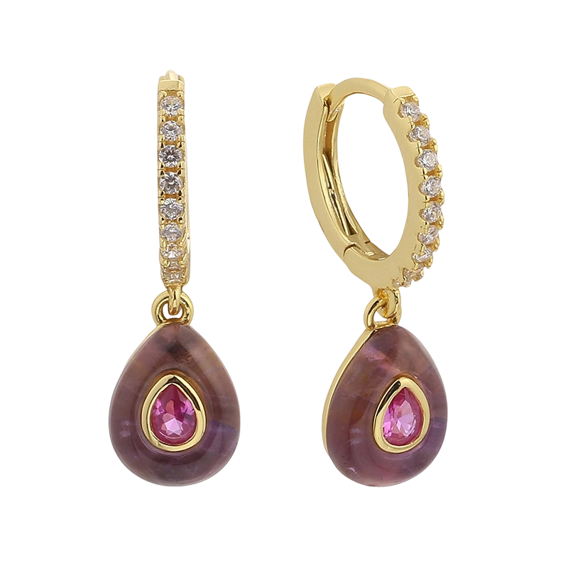 E08641A قرط من الفضة الإسترليني عيار 925 مرصع بحجر الجمشت الزركوني