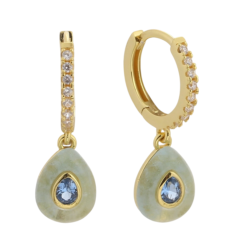 E08641B أقراط من الفضة الإسترليني عيار 925 مرصعة بحجر الزبرجد الأزرق