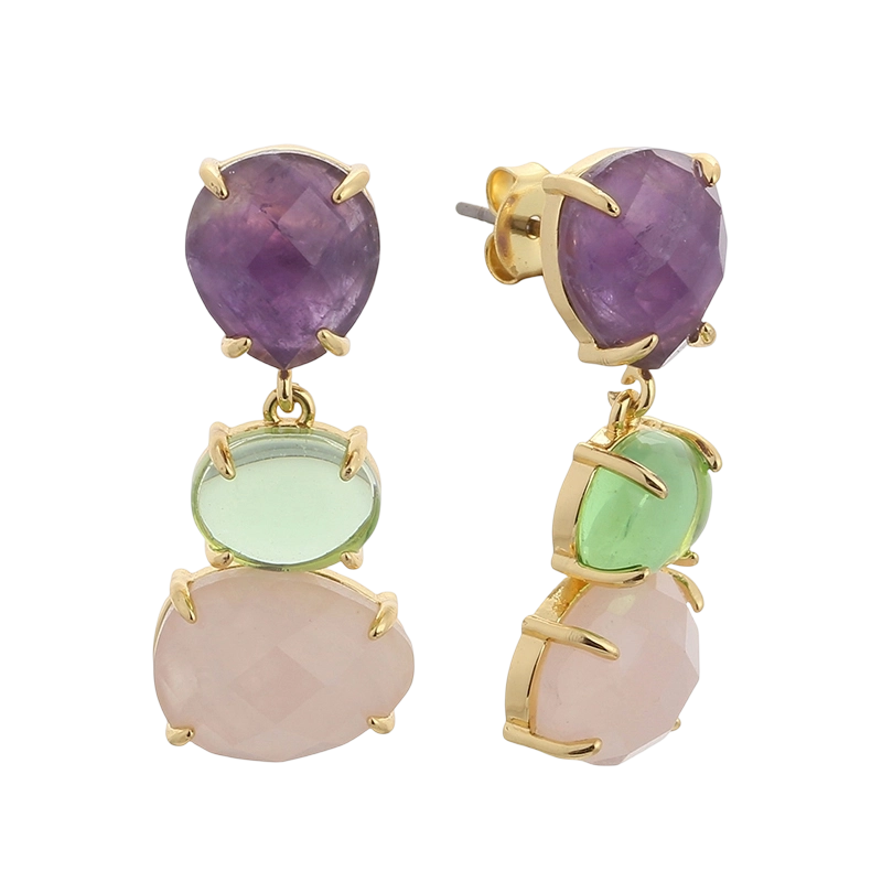 YE01766 أقراط من الفضة الإسترليني عيار 925 مرصعة بحجر الجمشت والكوارتز الوردي