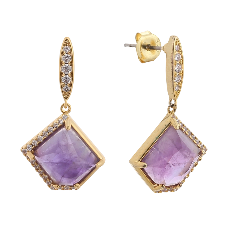 YE02004 أقراط من الفضة الإسترليني عيار 925 مرصعة بحجر الجمشت الزركوني